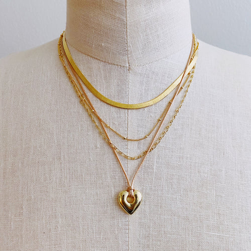 Silver Layered Heart Chain Necklace – Boho Chic Jewelry Gift for Women