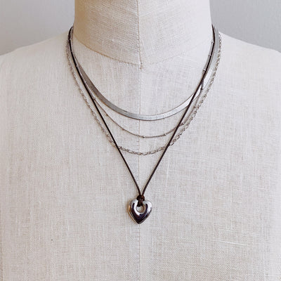 Silver Layered Heart Chain Necklace – Boho Chic Jewelry Gift for Women