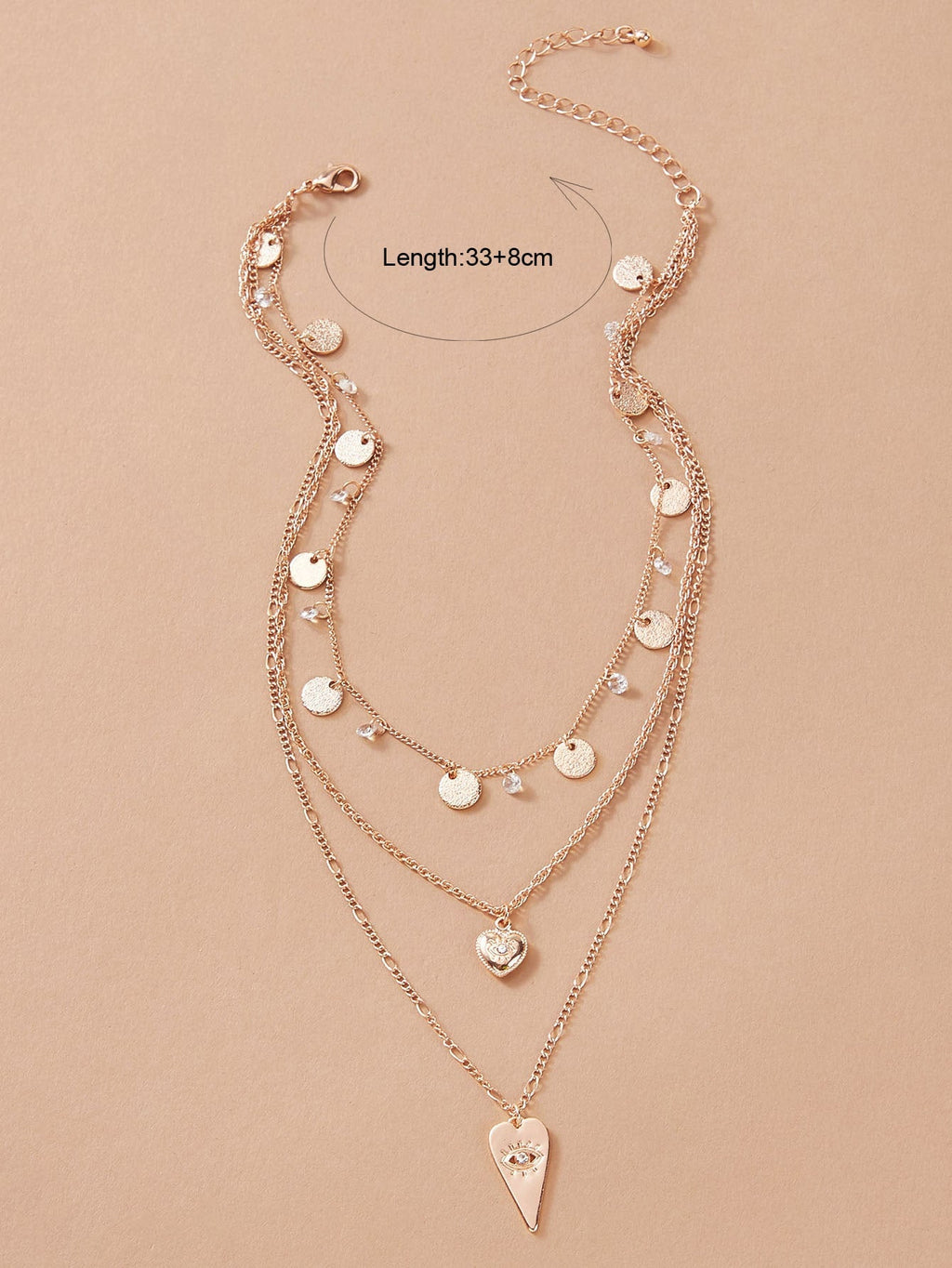 Triple-Layered Gold Disc Heart Necklace - Dainty Minimalist Jewelry