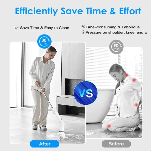 Electric Spin Scrubber Cordless - Power Scrubber Brush with 6 Heads & Long Handle for Bathroom Shower Kitchen Tile Floor Cleaning