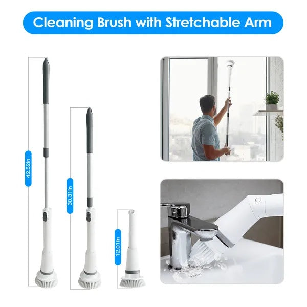 Electric Spin Scrubber Cordless - Power Scrubber Brush with 6 Heads & Long Handle for Bathroom Shower Kitchen Tile Floor Cleaning
