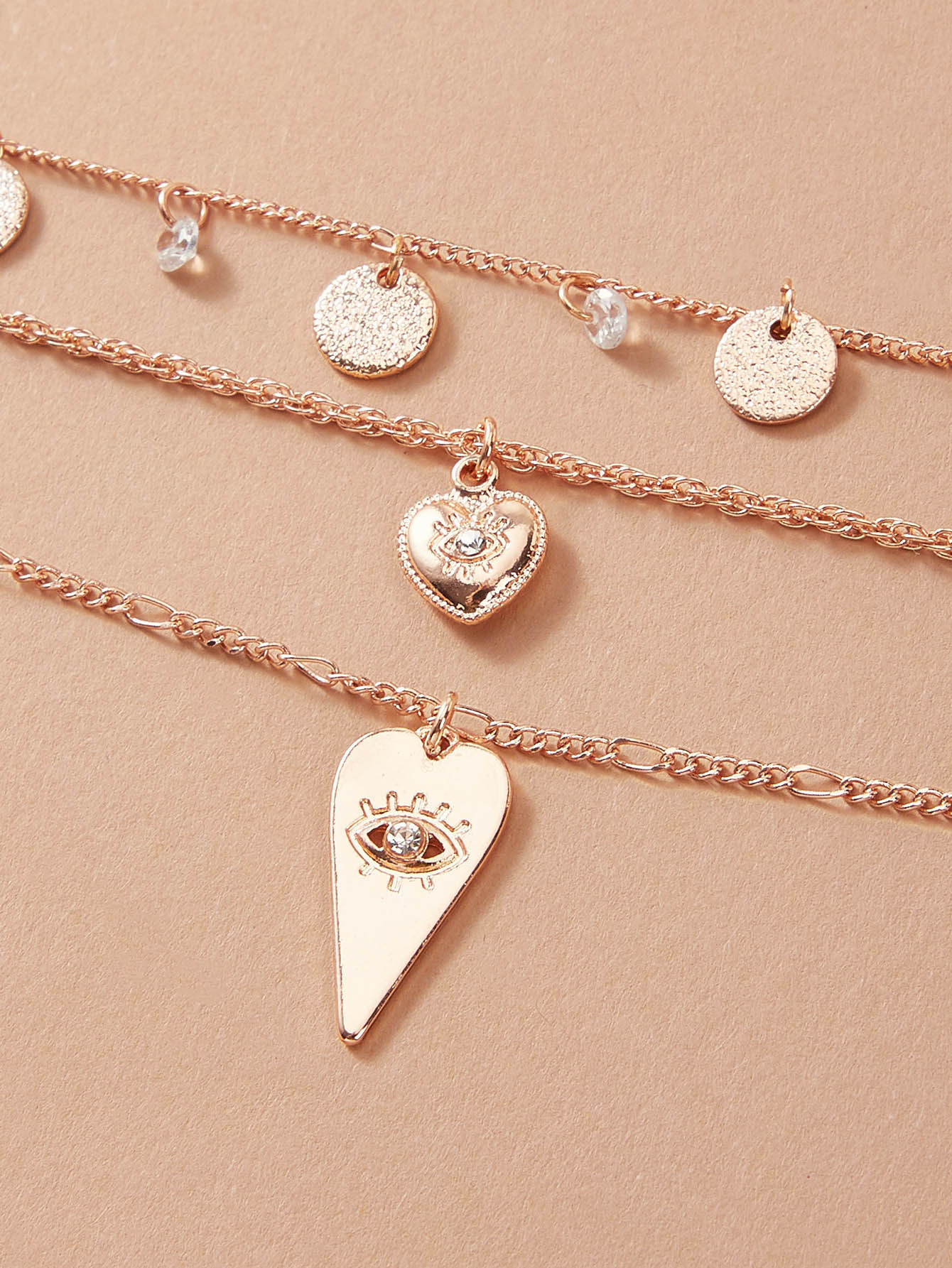 Triple-Layered Gold Disc Heart Necklace - Dainty Minimalist Jewelry