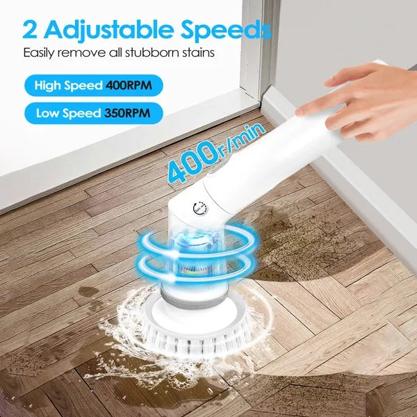 Electric Spin Scrubber Cordless - Power Scrubber Brush with 6 Heads & Long Handle for Bathroom Shower Kitchen Tile Floor Cleaning