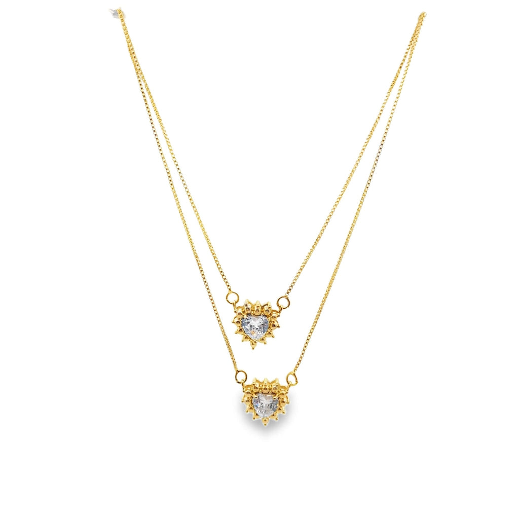 Sunburst CZ Heart Layered Necklace - Sparkling Gold Pendant Jewelry