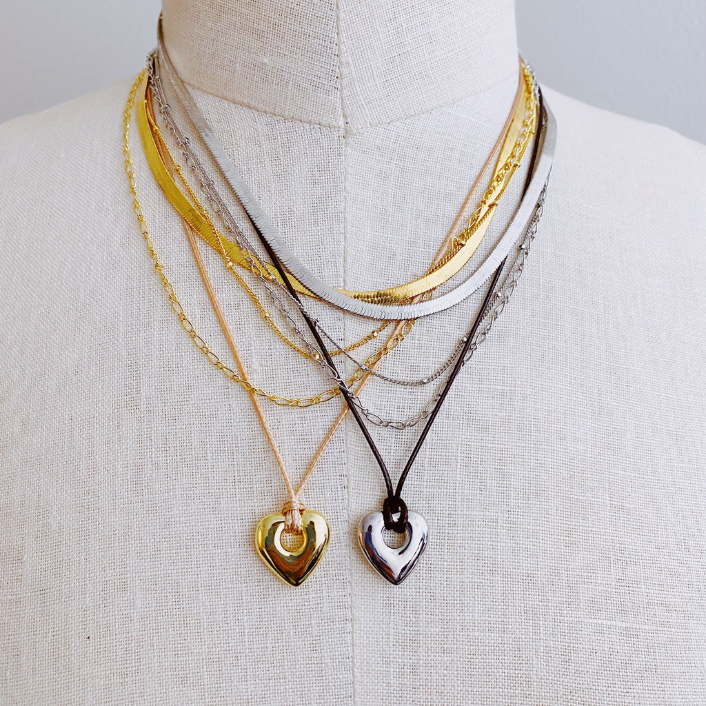 Silver Layered Heart Chain Necklace – Boho Chic Jewelry Gift for Women