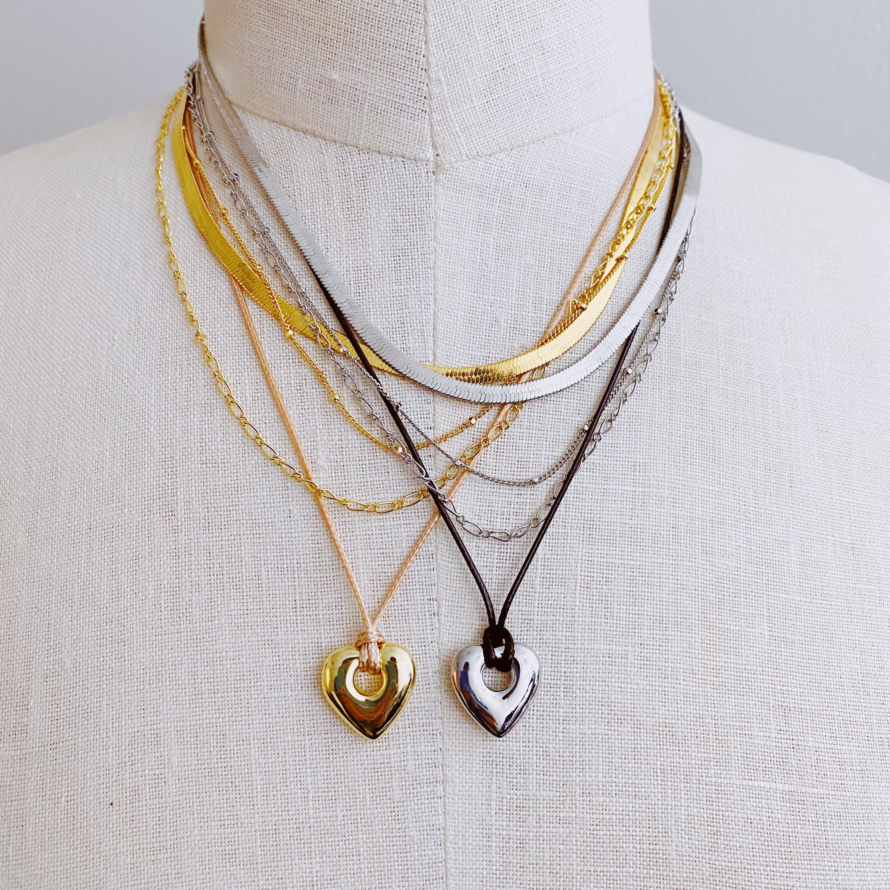 Silver Layered Heart Chain Necklace – Boho Chic Jewelry Gift for Women