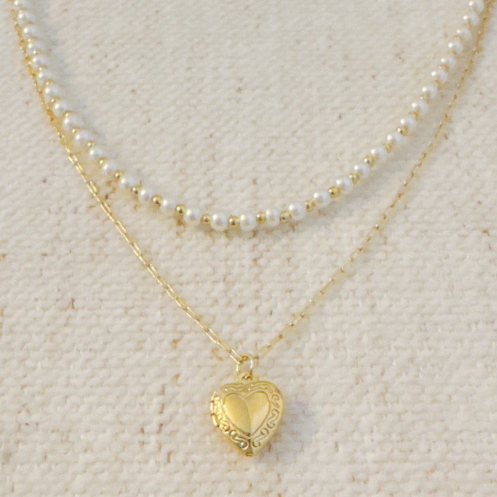 Pearl Layered Heart Locket Necklace – Elegant Bridal & Wedding Jewelry Gift