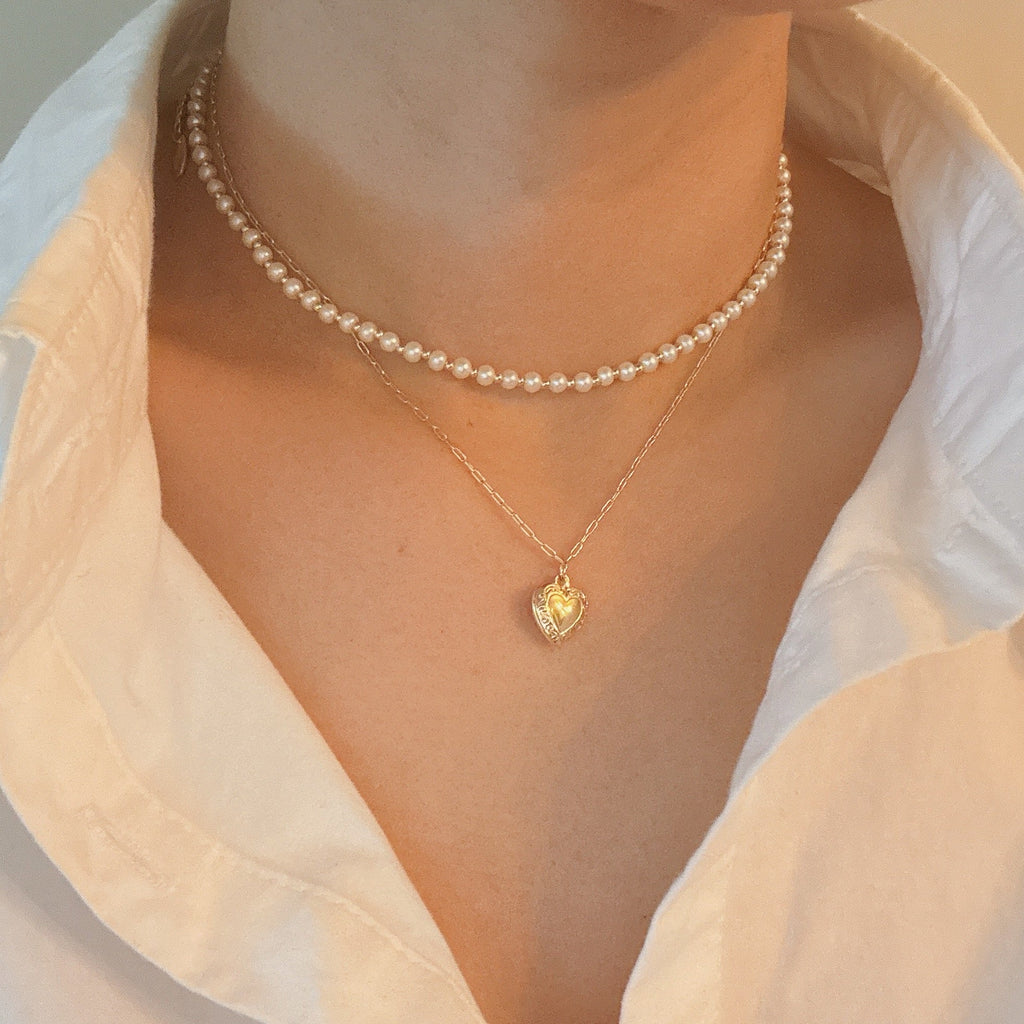 Pearl Layered Heart Locket Necklace – Elegant Bridal & Wedding Jewelry Gift