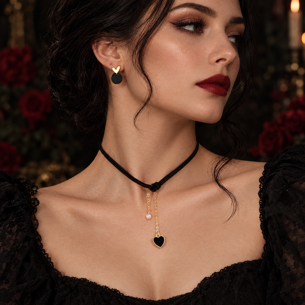 Black Heart Layered Necklace Set - Lifestyle shot