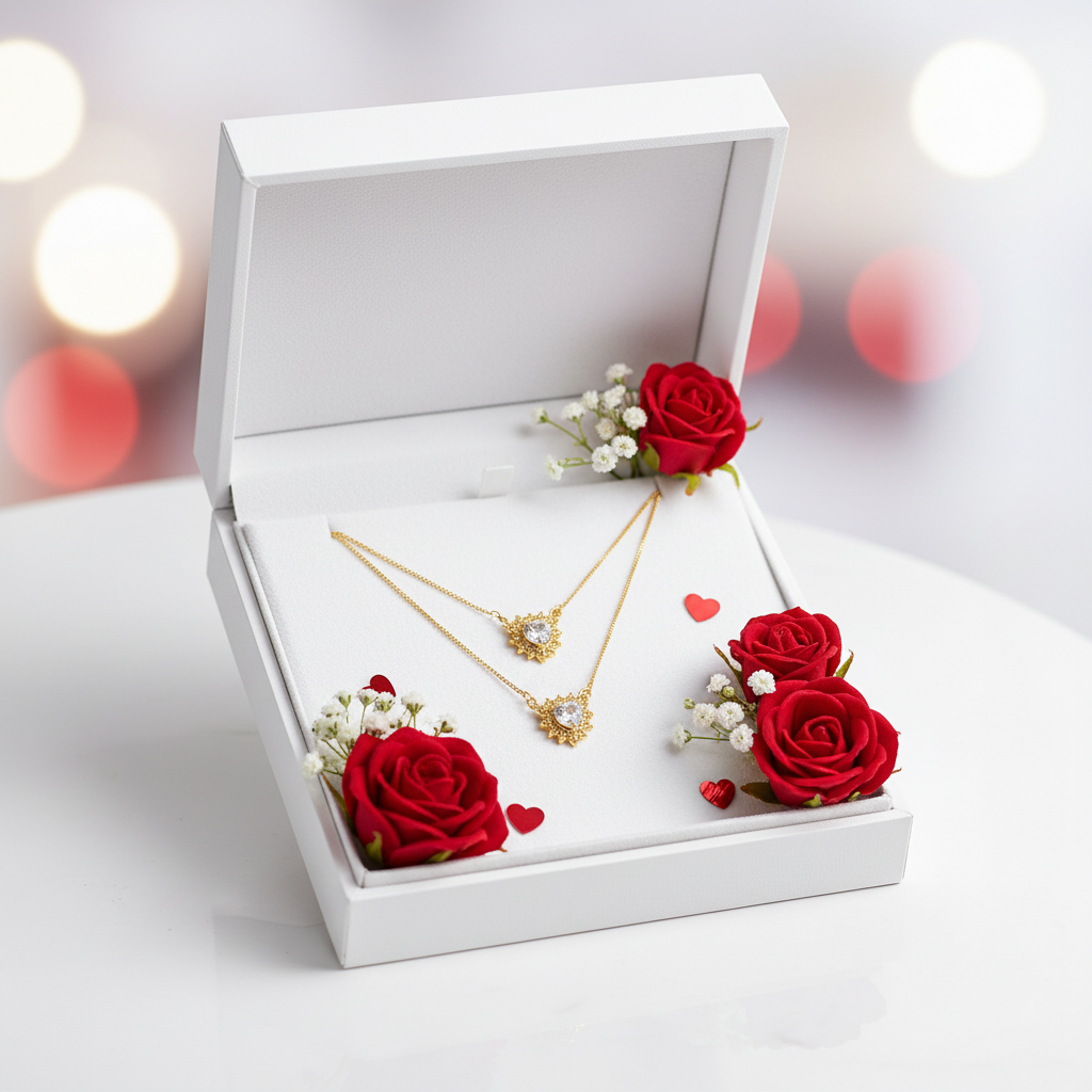 Sunburst CZ Heart Necklace in elegant gift box - Valentine's Day gift