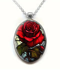 Stained Glass Rose Flower Necklace - Artistic Valentine's Day Gift