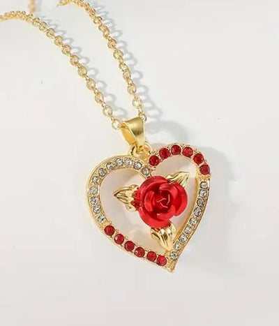 Valentine Rose Heart Necklace - Romantic Love Gift for Her