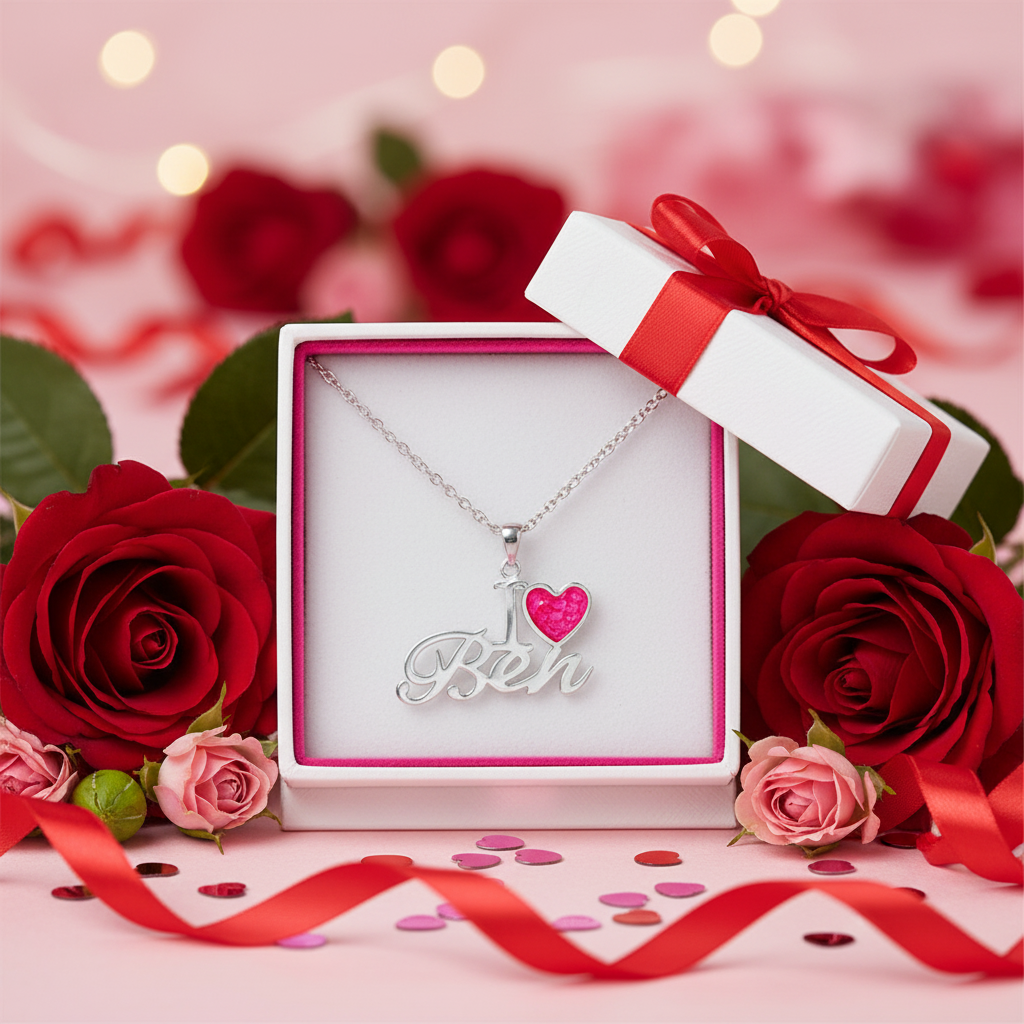 Script Heart Necklace Gift Box