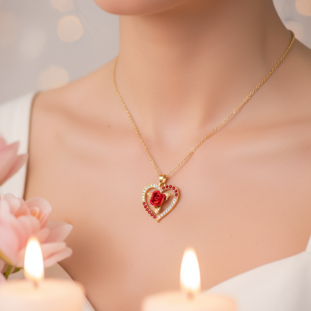 Woman Wearing Heart Pendant Close-Up