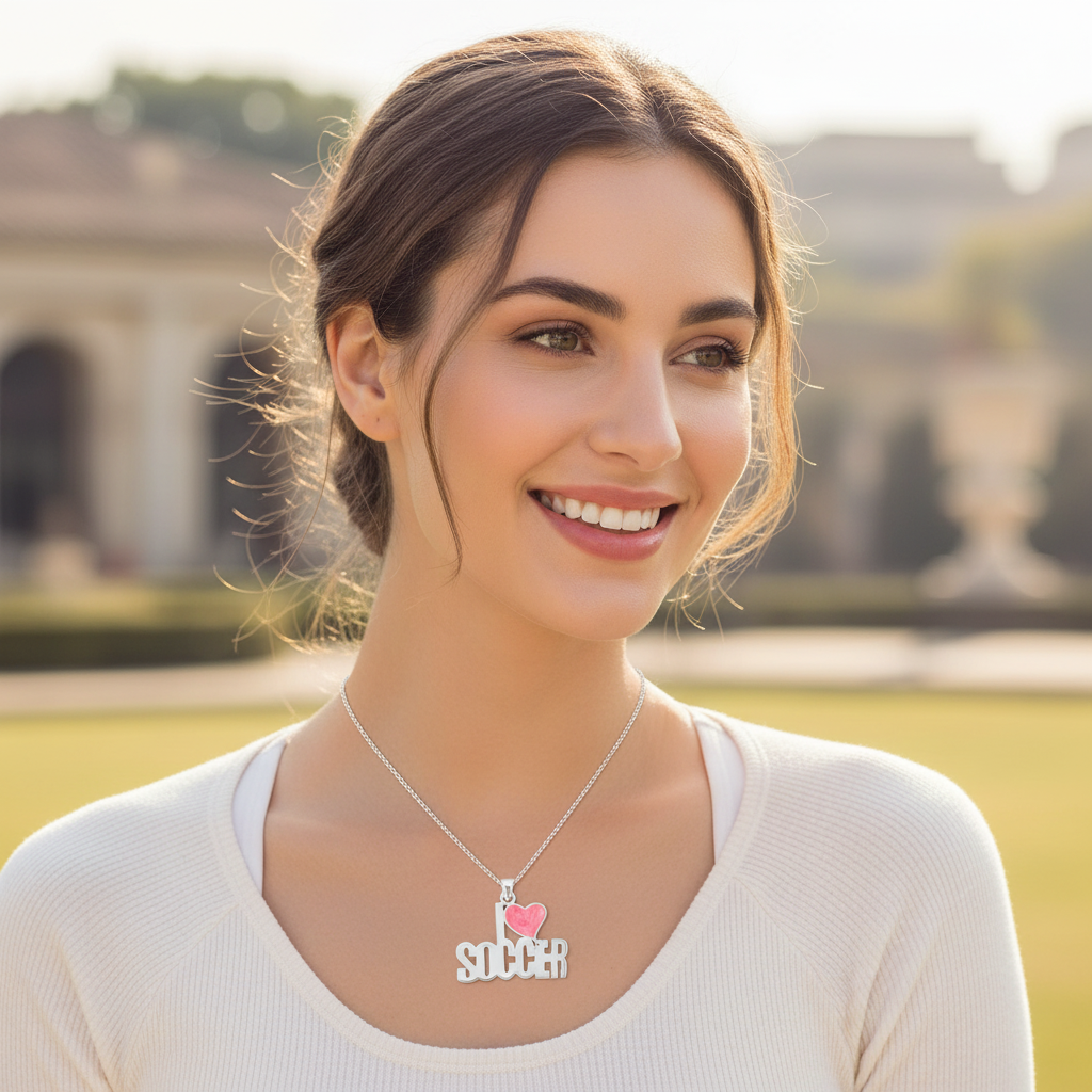 Woman Wearing SOCCER Necklace